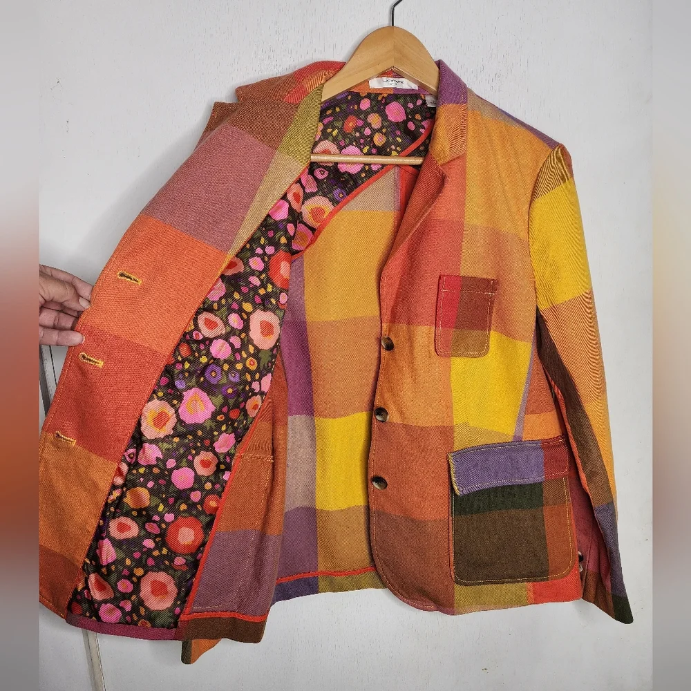 Liz Claiborne Vintage Kaliedoplaid Multicolor Single Breasted Blazer Sz14 - Picture 9 of 13